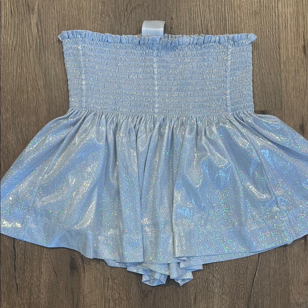 QUEEN OF SPARKLES Shimmering Silver High Waist Shorts